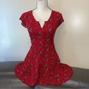 Band of gypsies red full button mini dress with pockets XS